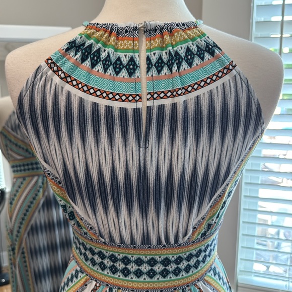 London Times Blue and White Halter Sheath Maxi Dress - Picture 6 of 8